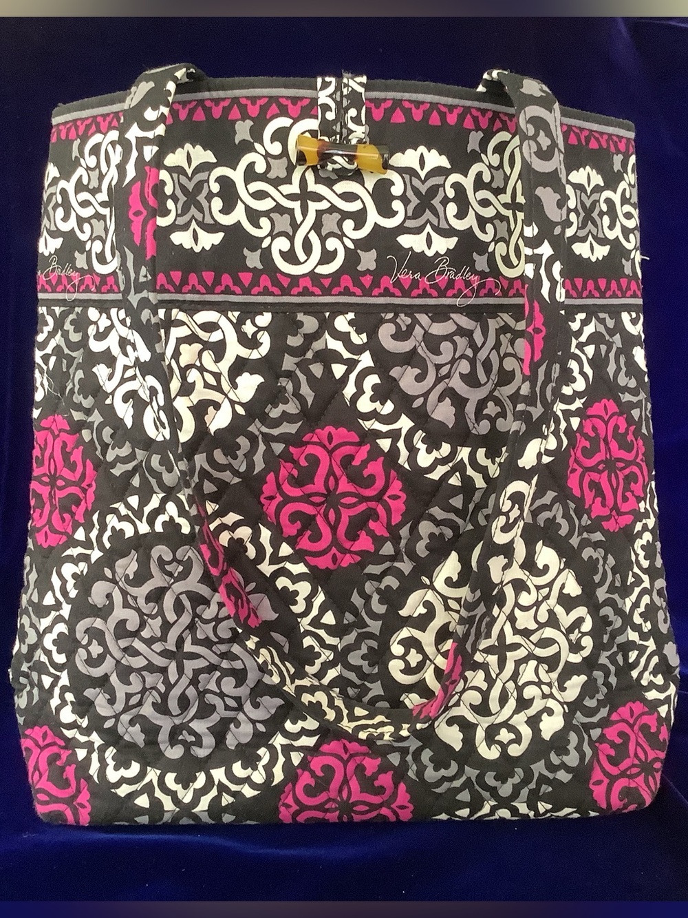 Vera Bradley Gray, White & Pink Quilted Medallion Tote